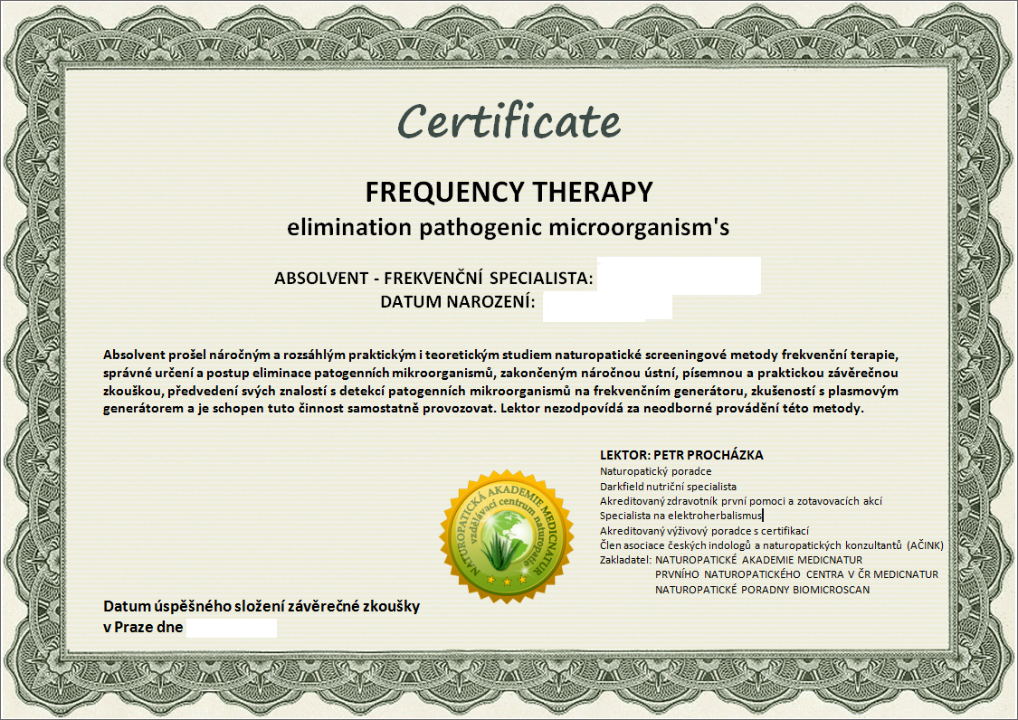 Certifikát Elektroherbalismus